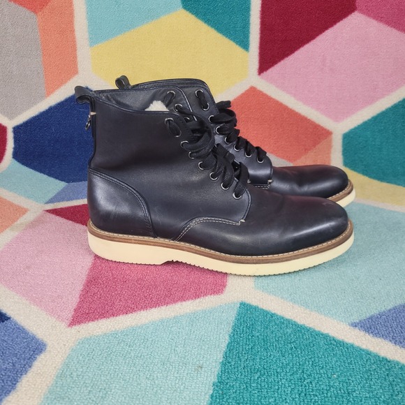 Coach Black Leather Lace Up Shearling‎ Lined Winter Derby Boots Mens Size 10